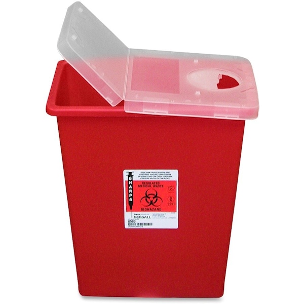 Biohazard Sharps Container W/Hinged Lid/Rotor, 8 Gal., Red